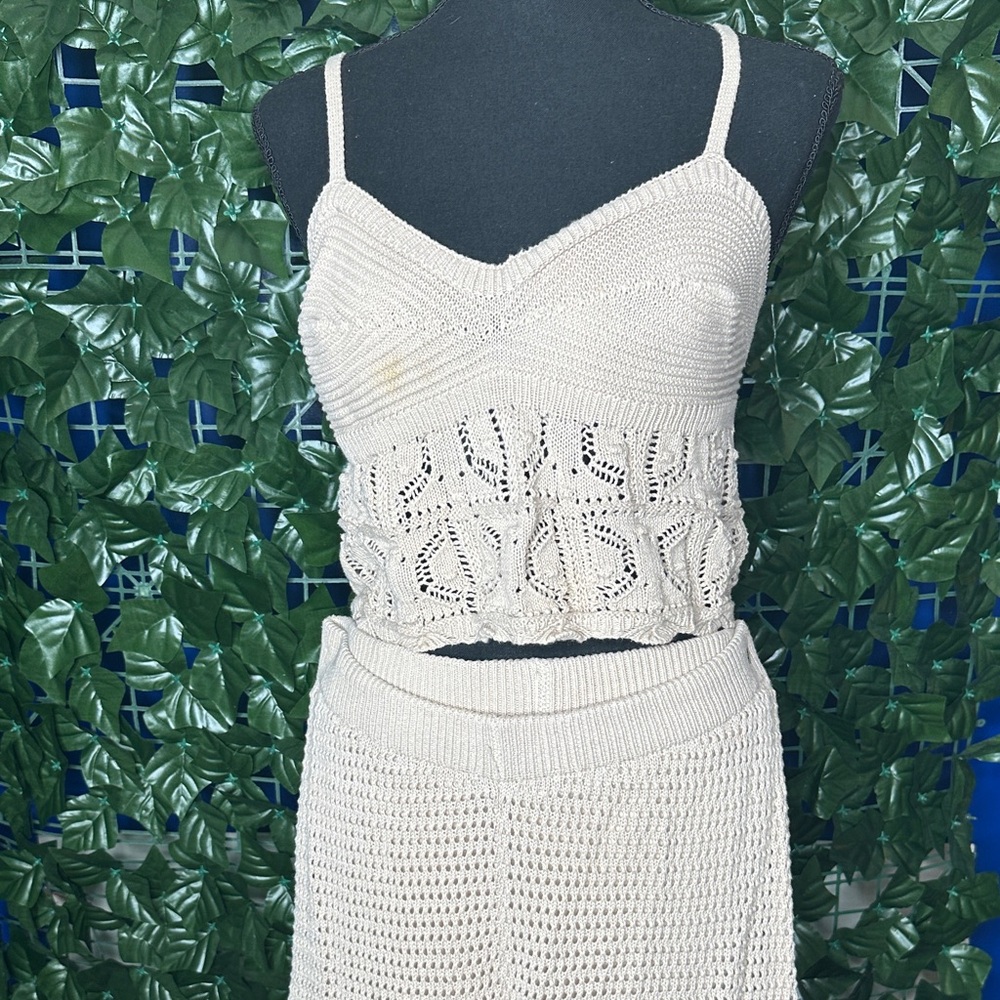 Beige Knit Crop Top and Short Set